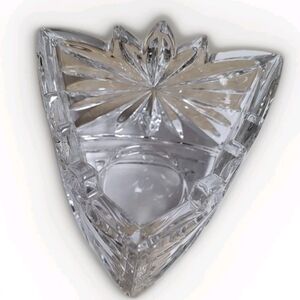 Triangular Shaped Crystal Votive Candle Holder Starburst Pattern, Serrated Edges